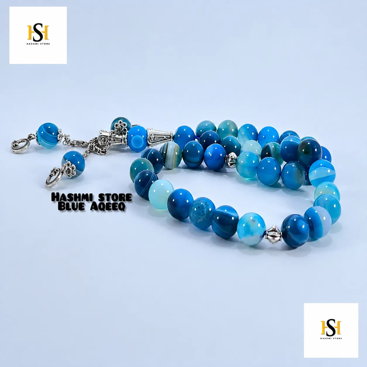 Natural Blue Aqeeq Tasbih