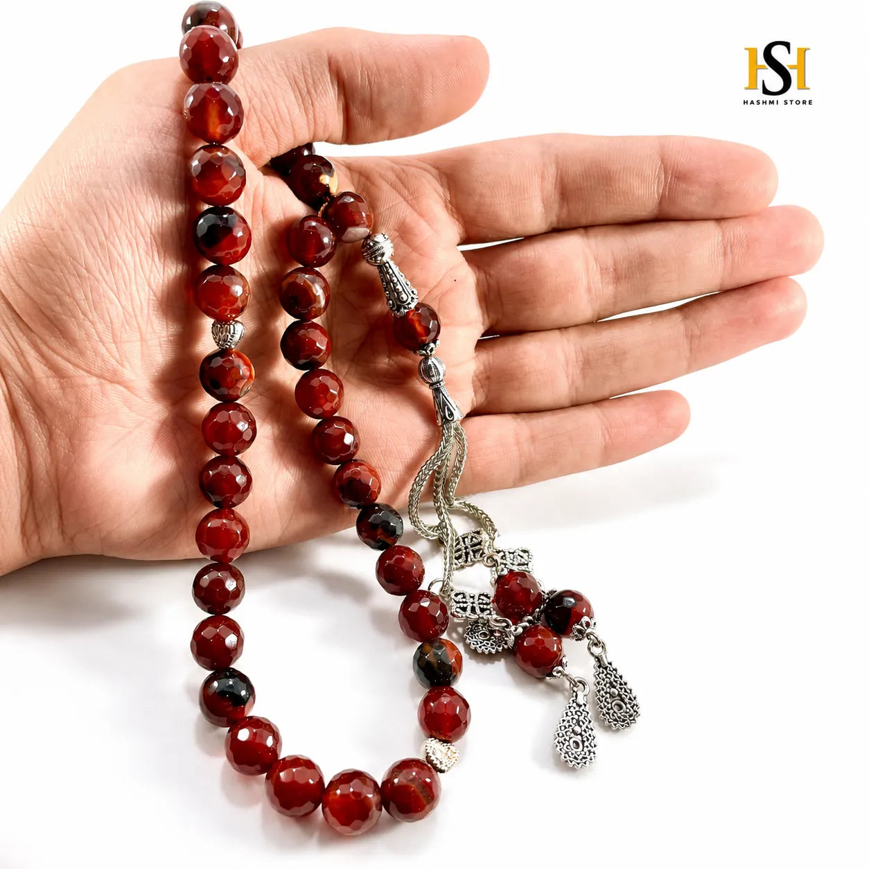 Red Faceted Sulemani Aqeeq Tasbih