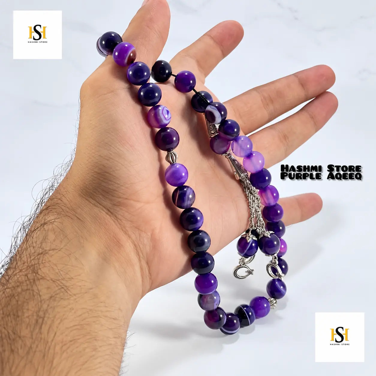 Natural Purple Aqeeq Tasbih