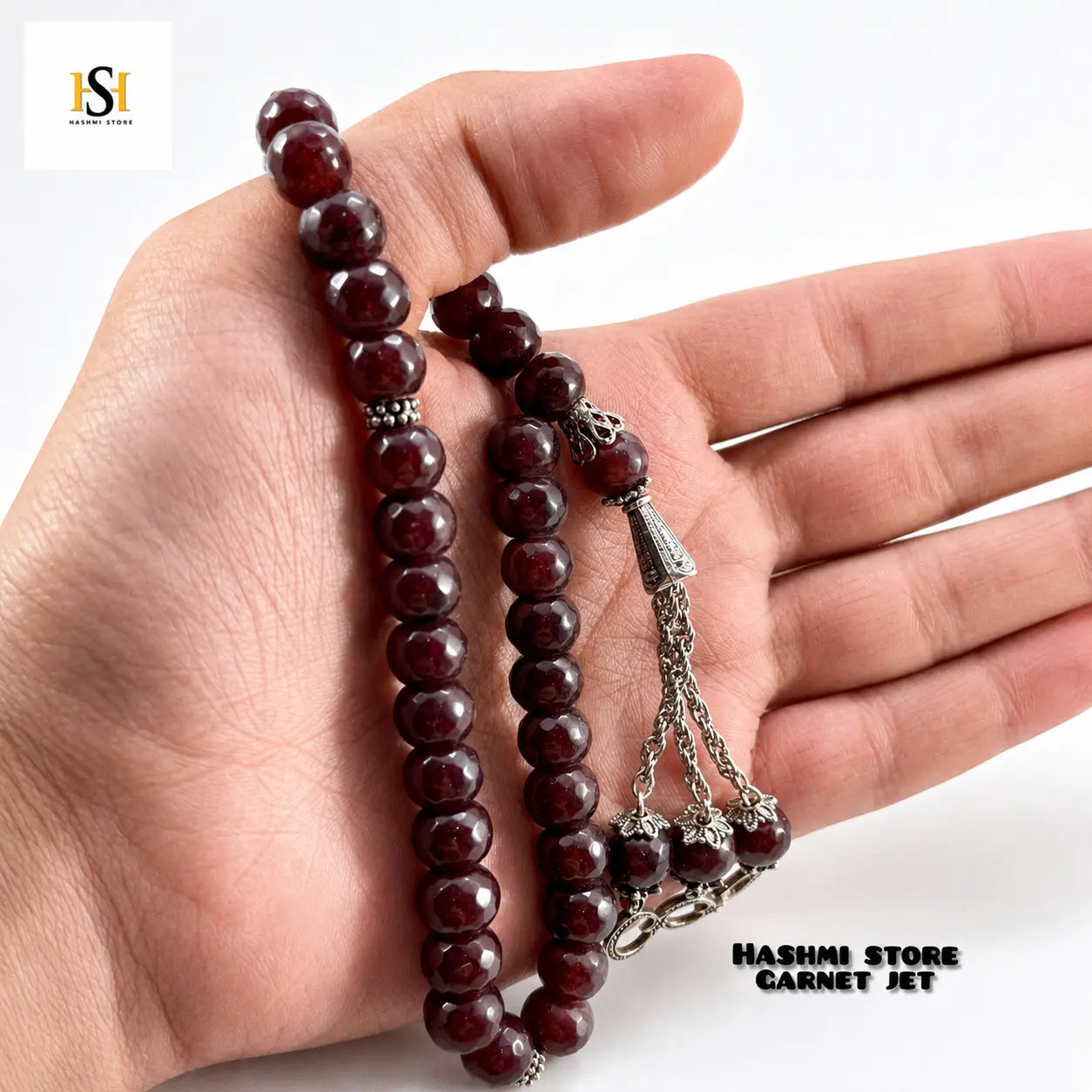 Natural Garnet Jet Cut Tasbih
