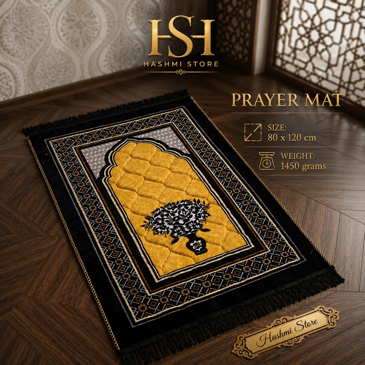 Black &amp; Gold Prayer Mat