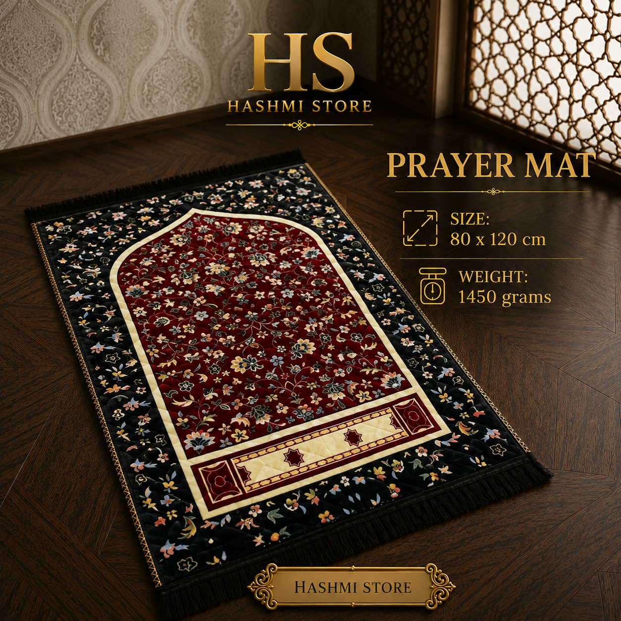 Luxury Black &amp; Maroon Prayer Mat