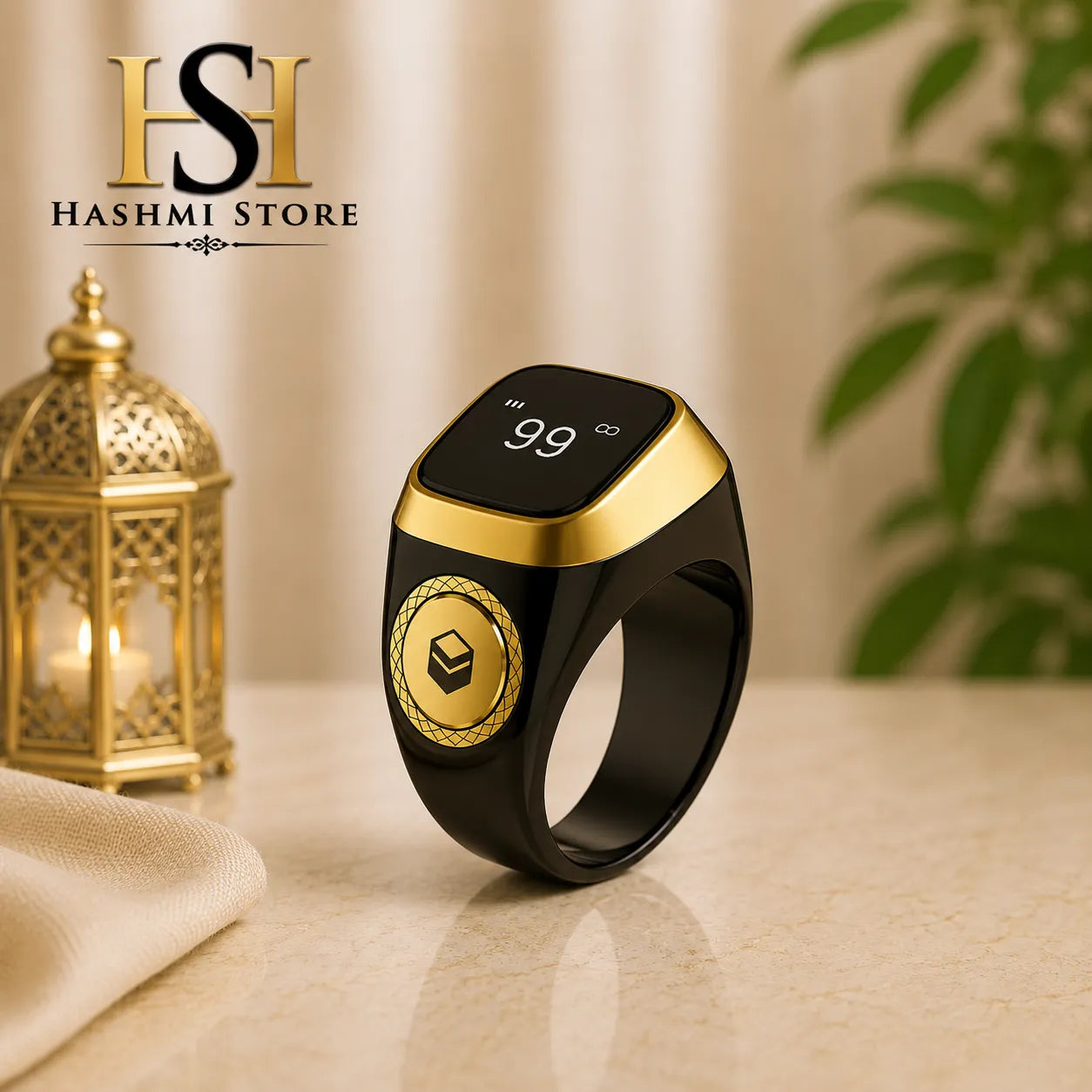 Smart Digital Tasbeeh Ring Counter – Black & Gold